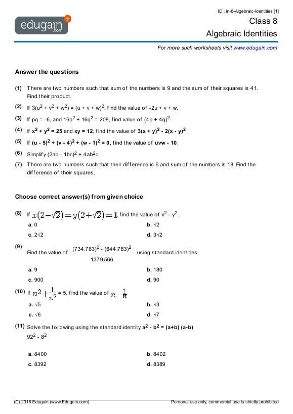 Algebraic  Expressions and Identities